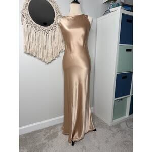 Vintage Jones New York Evening Champagne Gold Satin Bias Cut Formal Gown Dress 4